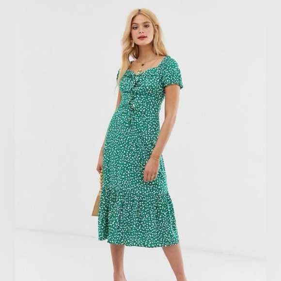 BNWT Asos Tall Green Floral Midi Dress - Picture 1 of 8